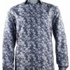 Shirts Sangi Long Sleeve Button Down Casual Printed Men's Shirt - Floral Pattern Blue #S 1054