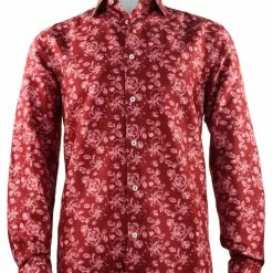 Sangi Long Sleeve Button Down Casual Printed Men's Shirt - Floral Pattern Red #S 1056 Shirts