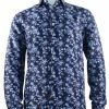 Shirts Sangi Long Sleeve Button Down Casual Printed Men's Shirt - Floral Pattern Navy #S 1057