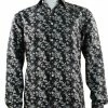 Sangi Long Sleeve Button Down Casual Printed Men's Shirt - Floral Pattern Black #S 1058 Shirts