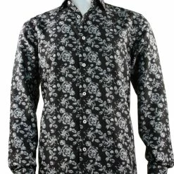 Sangi Long Sleeve Button Down Casual Printed Men's Shirt - Floral Pattern Black #S 1058 Shirts