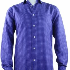 Sangi Long Sleeve Button Down Casual Printed Men's Shirt - Diamond Star Pattern Royal Blue #S 1064 Shirts