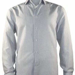 Shirts Sangi Long Sleeve Button Down Casual Printed Men's Shirt - Diamond Star Pattern Blue #S 1067