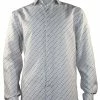 Sangi Long Sleeve Button Down Casual Printed Men's Shirt - Circle & Mini Square Pattern White #S 1070
