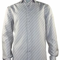 Sangi Long Sleeve Button Down Casual Printed Men's Shirt - Circle & Mini Square Pattern White #S 1070