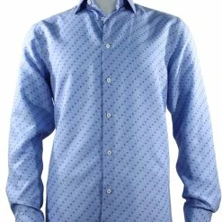 Sangi Long Sleeve Button Down Casual Printed Men's Shirt - Circle & Mini Square Pattern Blue #S 1072 Shirts