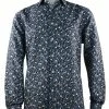 Sangi Long Sleeve Button Down Casual Printed Men's Shirt - Floral Pattern Navy #S 1083 Shirts
