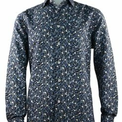 Sangi Long Sleeve Button Down Casual Printed Men's Shirt - Floral Pattern Navy #S 1083 Shirts
