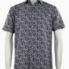 Shirts Sangi Short Sleeve Button Down Casual Printed Men's Shirt - Floral Pattern Navy #S 2027