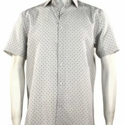Sangi Short Sleeve Button Down Casual Printed Men's Shirt - Dots Pattern White #S 2031