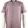 Sangi Short Sleeve Button Down Casual Printed Men's Shirt - Dots Pattern Pink #S 2032