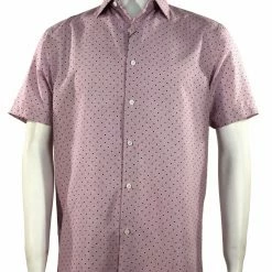 Sangi Short Sleeve Button Down Casual Printed Men's Shirt - Dots Pattern Pink #S 2032