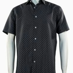 Sangi Short Sleeve Button Down Casual Printed Men's Shirt - Dots Pattern Black #S 2035
