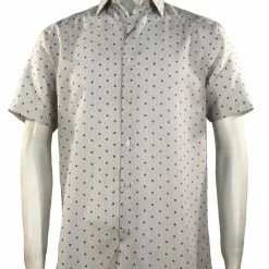 Sangi Short Sleeve Button Down Casual Printed Men's Shirt - Diamonds Pattern White #S 2038