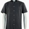 Sangi Short Sleeve Button Down Casual Printed Men's Shirt - Diamonds Pattern Black #S 2039