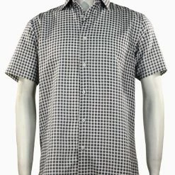 Sangi Short Sleeve Button Down Casual Printed Men's Shirt - Circle Pattern White #S 2046