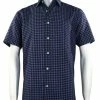 Shirts Sangi Short Sleeve Button Down Casual Printed Men's Shirt - Circle Pattern Navy #S 2047