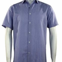 Sangi Short Sleeve Button Down Casual Printed Men's Shirt - Dots Pattern Blue #S 2049