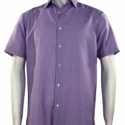 Sangi Short Sleeve Button Down Casual Printed Men's Shirt - Dots Pattern Lilac #S 2050