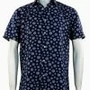 Shirts Sangi Short Sleeve Button Down Casual Printed Men's Shirt - Floral Hexagon Pattern Navy #S 2063