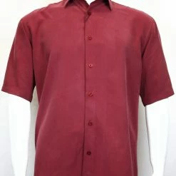 Shirts Sangi Short Sleeve Button Down Casual Tone On Tone Men's Shirt - Multi Stripe Pattern Red #S 3816