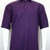 Shirts Sangi Short Sleeve Button Down Casual Tone On Tone Men's Shirt - Grid Pattern Purple #S 3820
