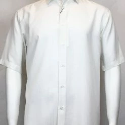 Sangi Short Sleeve Button Down Casual Tone On Tone Men's Shirt - Grid Pattern White #S 3825